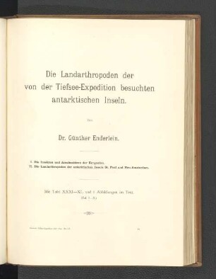 Die Landarthropoden der von der Tiefsee-Expedition besuchten antarktischen Inseln.