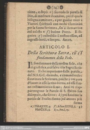 Articolo I. Della Scrittura Sacra, ch' e'l fondamento della Fede