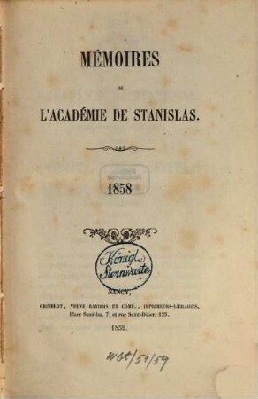 Mémoires de l'Académie de Stanislas. 1858 (1859)