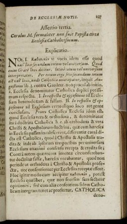 Assertio tertia. [...] circa Ecclesiæ Catholicismum.