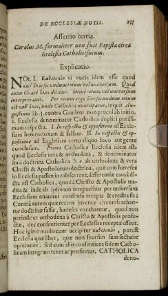 Assertio tertia. [...] circa Ecclesiæ Catholicismum.