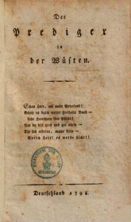 Der Prediger in der Wüsten