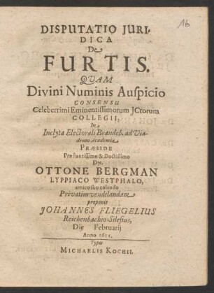 Disputatio Iuridica De Furtis