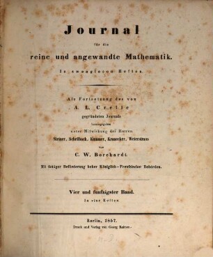 Journal für die reine und angewandte Mathematik. 54. 1857