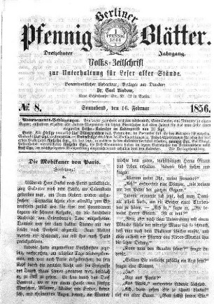 No. 8, Sonnabend, den 16. Februar