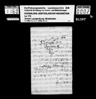 Ernst Eichner: Sonata Ex F / Clavicembalo obl: / Violino / è / Basso / Del Sig. Eichner; gedruckt als Op. 1 Nr. 2 Amsterdam, Hummel; Besitzvermerk: Charles Prince de Hohenlohe.