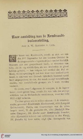 Naar aanleiding van de Rembrandt-tentoonstelling