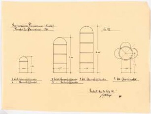 Herz Jesu Kloster, Fünfbrunnen (Cinqfontaines): Details von Fenstern, Asnichten 1:20 der Klosterkapelle für Glasmalerei