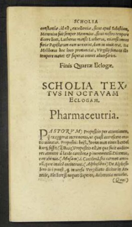 Scholia Textus In Octavam Eclogam. Pharmaceutria.