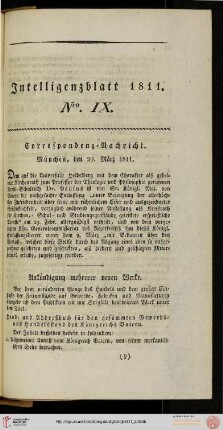 Intelligenzblatt Nro. IX