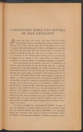 Variaciones sobre una novela de Max Dickmann