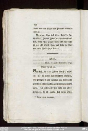 XXIII. Ostritz, den 28sten November, 1745.