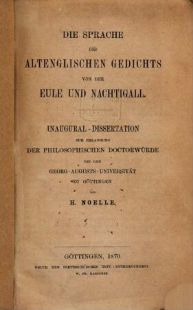 Die Sprache des altenglischen Gedichts von der Eule und Nachtigall