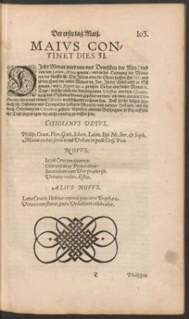 Maius Continet Dies 31.
