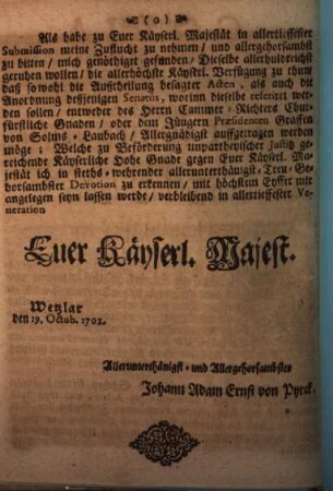 Copia An Ihro Churfürstl. Gn. zu Trier von Collegii wegen unterm 13. Octobris 1702 abgelassenen Schreibens