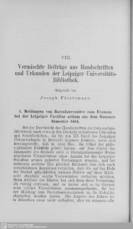 VIII. Vermischte Beiträge aus Handschriften und Urkunden der Leipziger Universitäts-Bibliothek