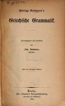 Philipp Buttmann's Griechische Grammatik