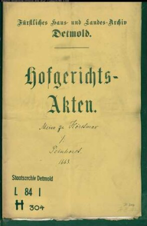 Hörstmar, Johann Meier zu gegen Kaspar Peinhorst - Schuldforderung