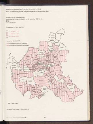 Veränderung der Stimmenanteile gegenüber der Bürgerschaftswahl am 19. Dezember 1982 für die SPD in den Stadtteilen