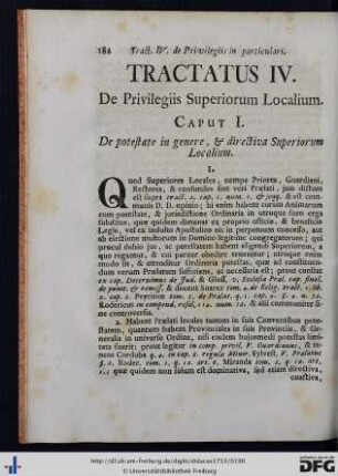 Tractatus IV. De Privilegiis Superiorum Localium.