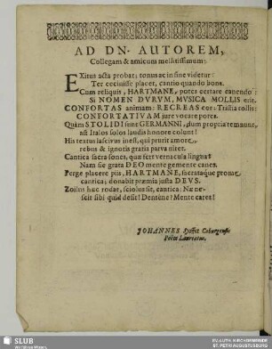 [Widmungsgedicht] Ad dn. autorem