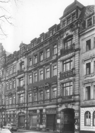 Dresden-Neustadt, Bischofsweg 28. Wohnhaus mit Läden (um 1895). Straßenansicht