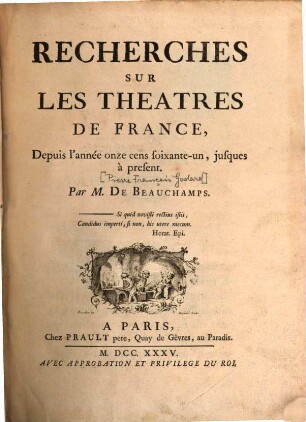 Recherches sur les theatres de France