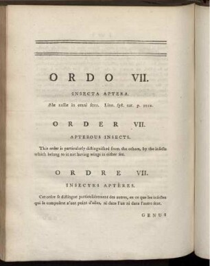 ORDO VII. Insecta Aptera.