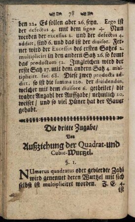 Die dritte Zugabe/ Von Außziehung der Quadrat- und Cubic-Wurtzel.