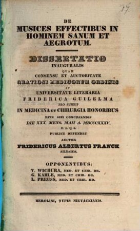 De musices effectibus in hominem sanum et aegrotum : Dissertatio inauguralis