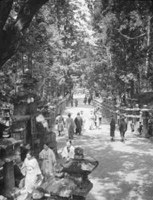 Kasuga Taisha : Pfad zum Schrein im Nara-Park. Ansicht mit Steinlaternen und Besuchern