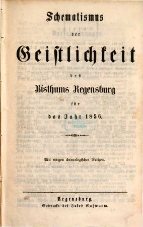 Schematismus des Bistums Regensburg. 1856, 1856