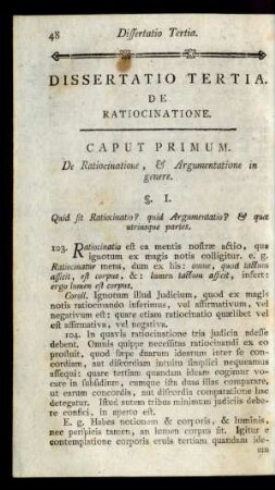 Dissertatio Tertia. De Ratiocinatione