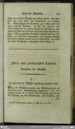 Zwey und zwanzigstes Capitel. Remission der Wechsel