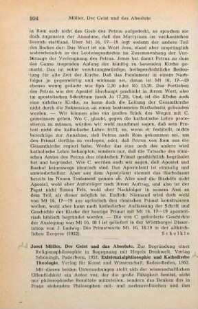 104-105 [Rezension] Möller, Joseph, Der Geist und das Absolute