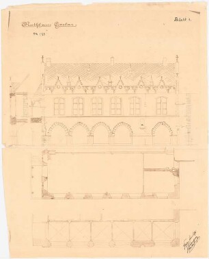 Rathaus, Goslar: Wiederherstellung der Ostseite und Teilgrundrisse 1:75