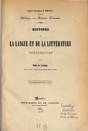 Histoire de la langue et de la littérature provençales