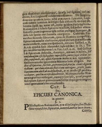Cap. I. De Epicuri Canonica in genere.