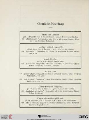 Gemälde-Nachtrag (Nr. 633-678)