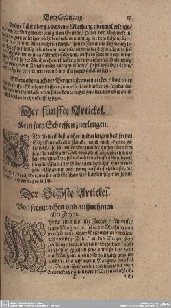 Der fünffte Artickel. Kein frey Scherffen zuerlegen.