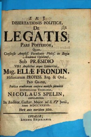 Diss. pol. de legatis : pars posterior