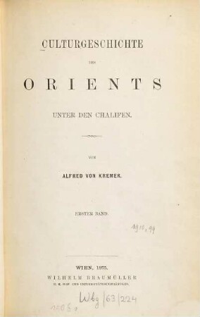 Culturgeschichte des Orients unter den Chalifen, 1