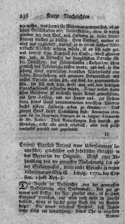 Treue Uebersetzungen lateinischer, griechischer und hebräischer Gedichte in den Versarten der Originale.