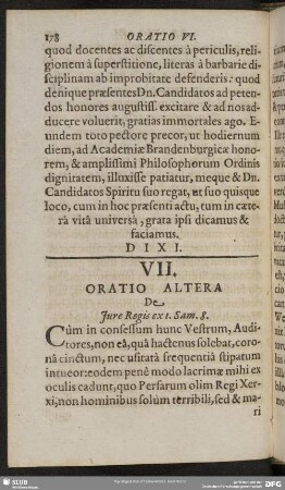 VII. Oratio Altera De Jure Regis ex 1. Sam. 8.