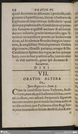 VII. Oratio Altera De Jure Regis ex 1. Sam. 8.