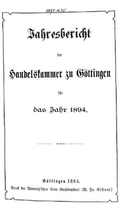 1894: Jahresbericht der Handelskammer zu Göttingen : für d. Jahr ...