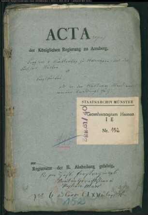 Freiherr v. Fürstenberg zu Herdringen und die Freiheit Hüsten ./. Forstfiskus wegen des in der Hüstener Mark angewiesenen Besoldungsholzes