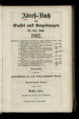 Jg. 29.1862: Adreß-Buch von Cassel und Umgebungen : für das Jahr 1862