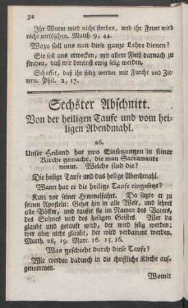 Sechster Abschnitt. Von der heiligen Taufe und vom heiligen Abendmahl