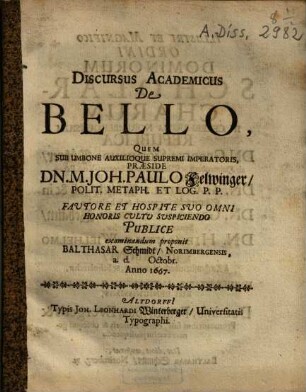 Discursus Academicus De Bello